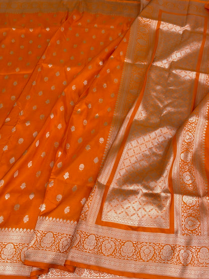 Orange Banarasi Pure Katan Silk Saree