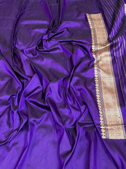 Purple Handwoven Pure Banarasi Rangkaat Silk Saree