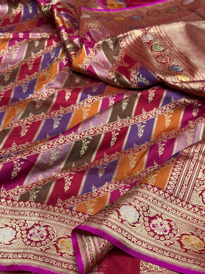 Red Handwoven Pure Banarasi Rangkaat Silk Saree – Pure Katan Silk | Rangkaat Technique | Luxury Banarasi Saree