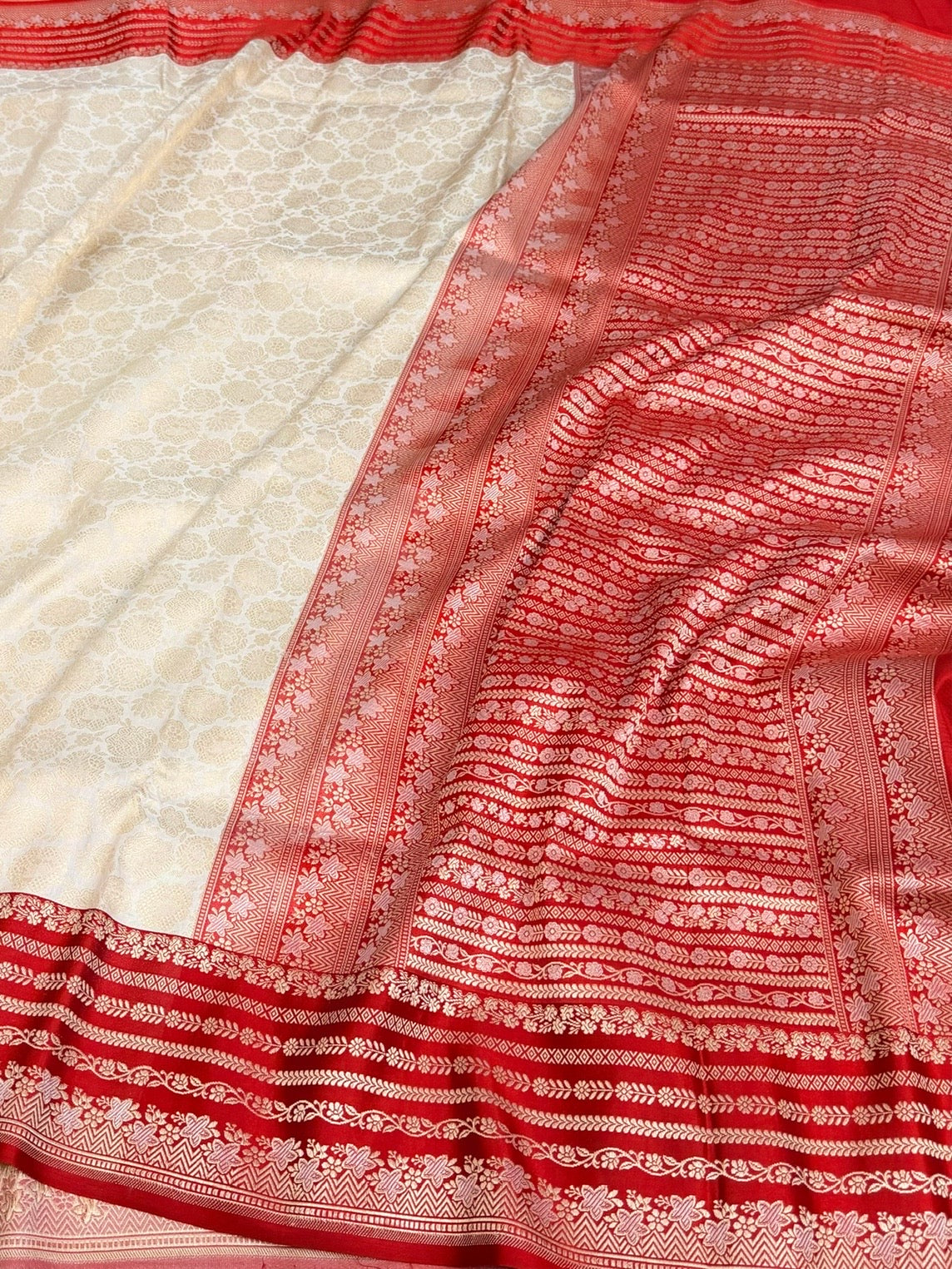 Ivory Banarasi Pure Katan Silk Satin Border Saree