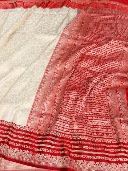 Ivory Banarasi Pure Katan Silk Satin Border Saree
