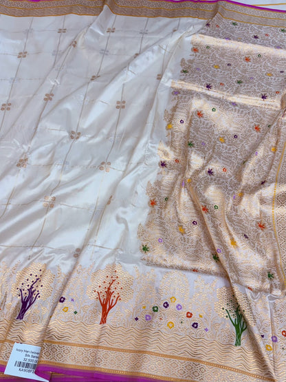 Ivory Handwoven Pure Banarasi Katan Silk Saree