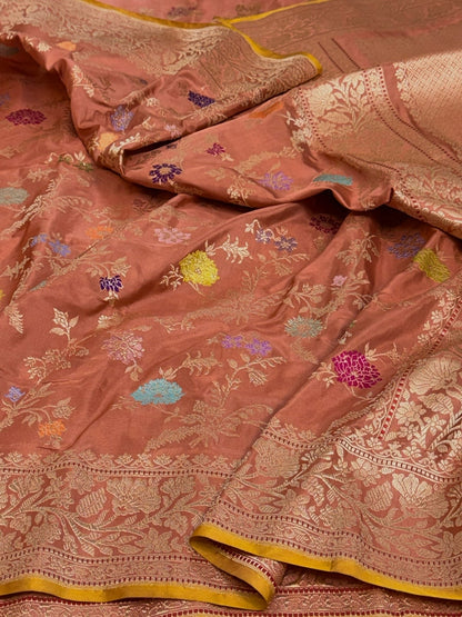 Peach Handwoven Banarasi Pure Katan Silk Saree