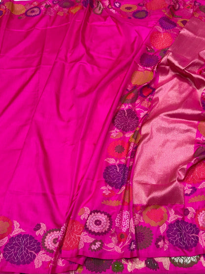 Rani Pink Handwoven Pure Banarasi Ektara Jamdani Saree