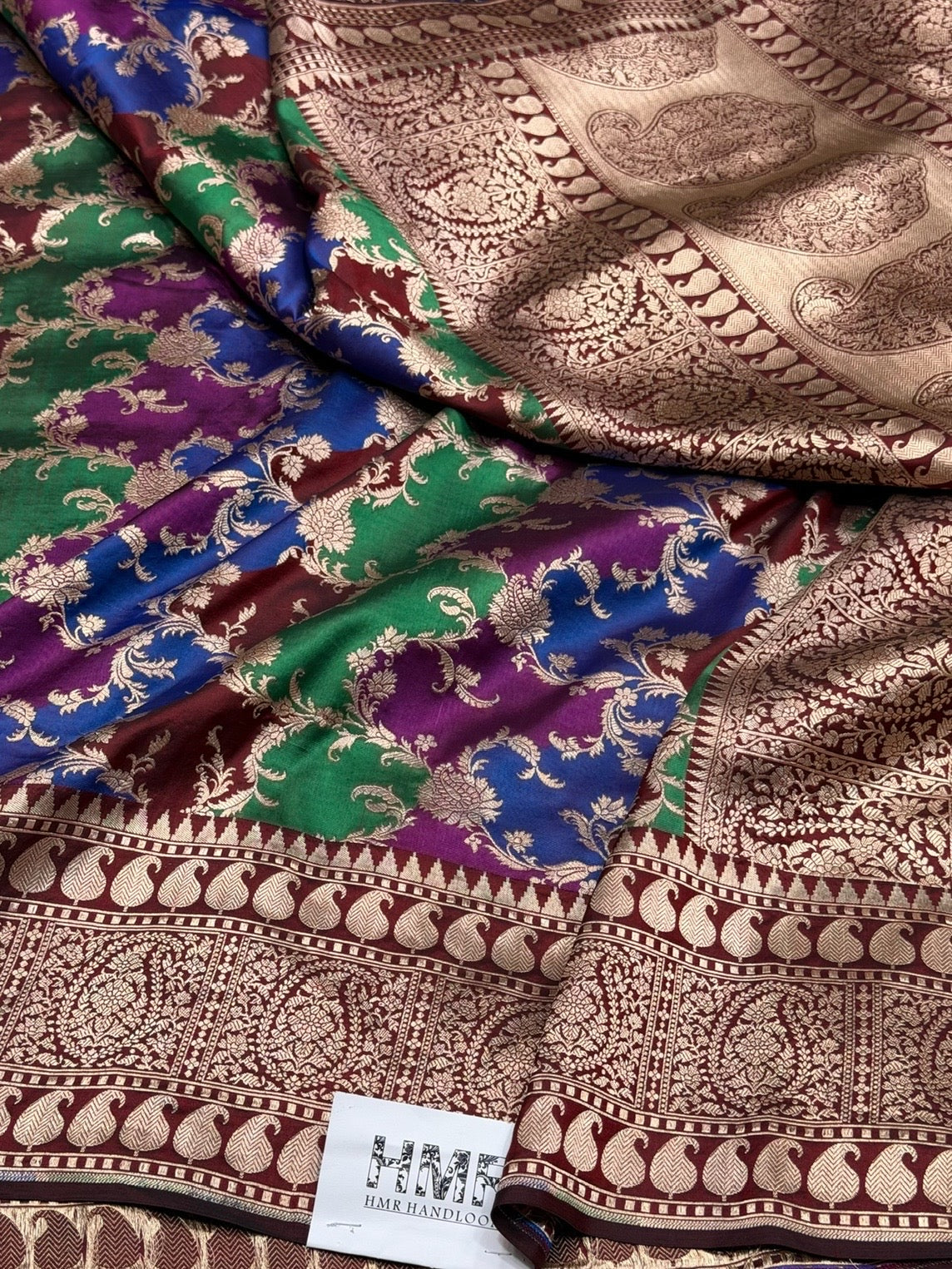 Multicolour Banarasi Pure Silk Saree – Cutwork Weave in 100% Pure Katan Silk