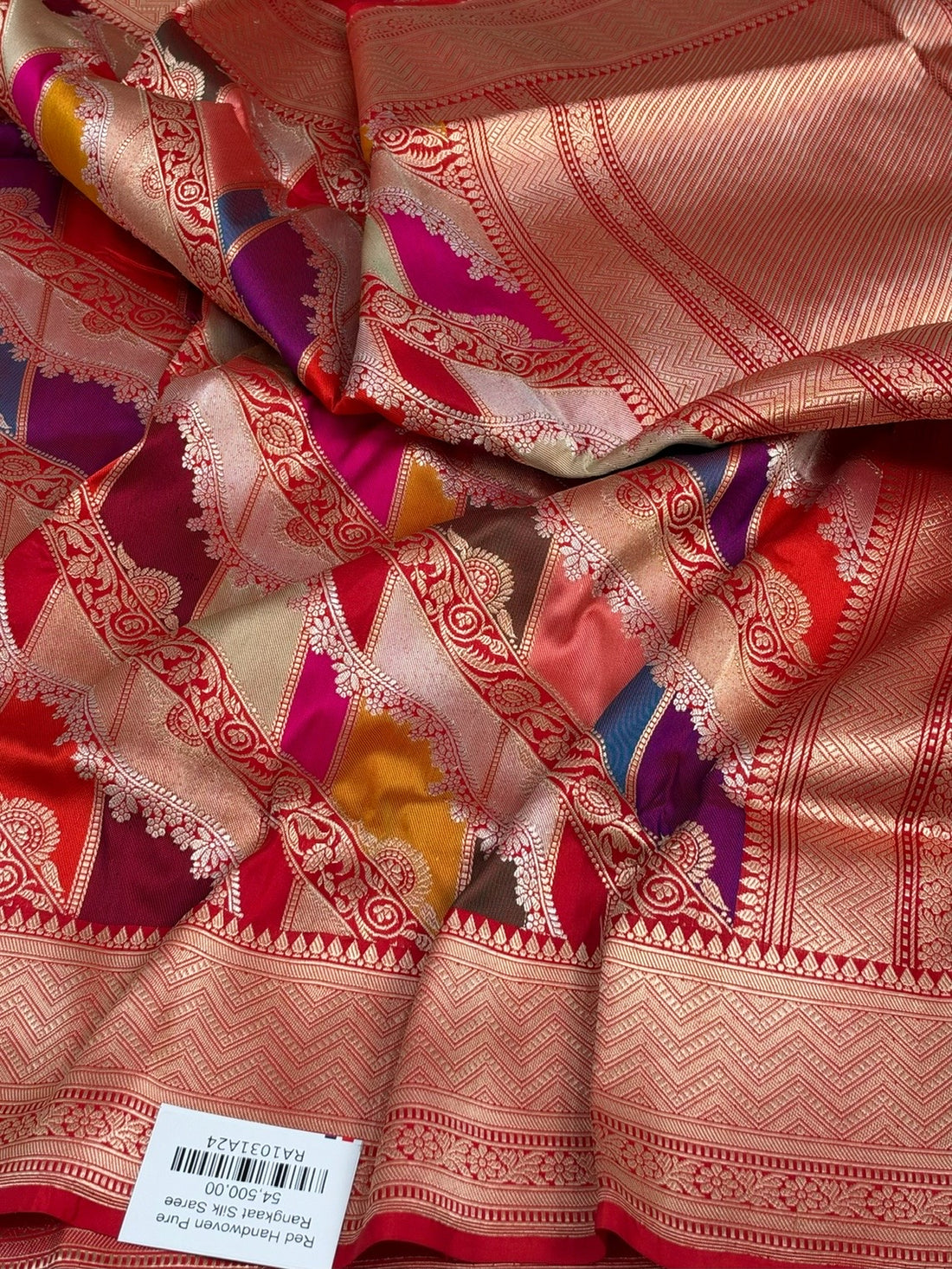 Red Handwoven Pure Banarasi Rangkaat Silk Saree
