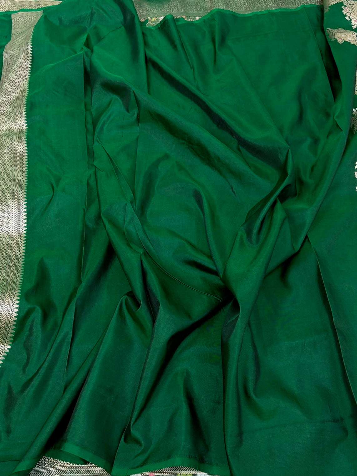 Bottle Green Minakari Banarasi Pure Katan Silk Saree