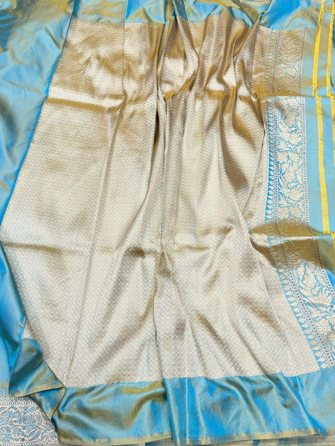 Sea Blue Handwoven Pure Banarasi Ektara Silk Saree