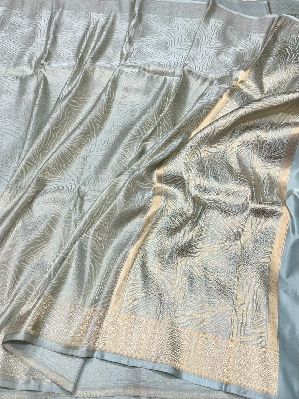 Powder Blue Handwoven Pure Banarasi Satin Silk Saree