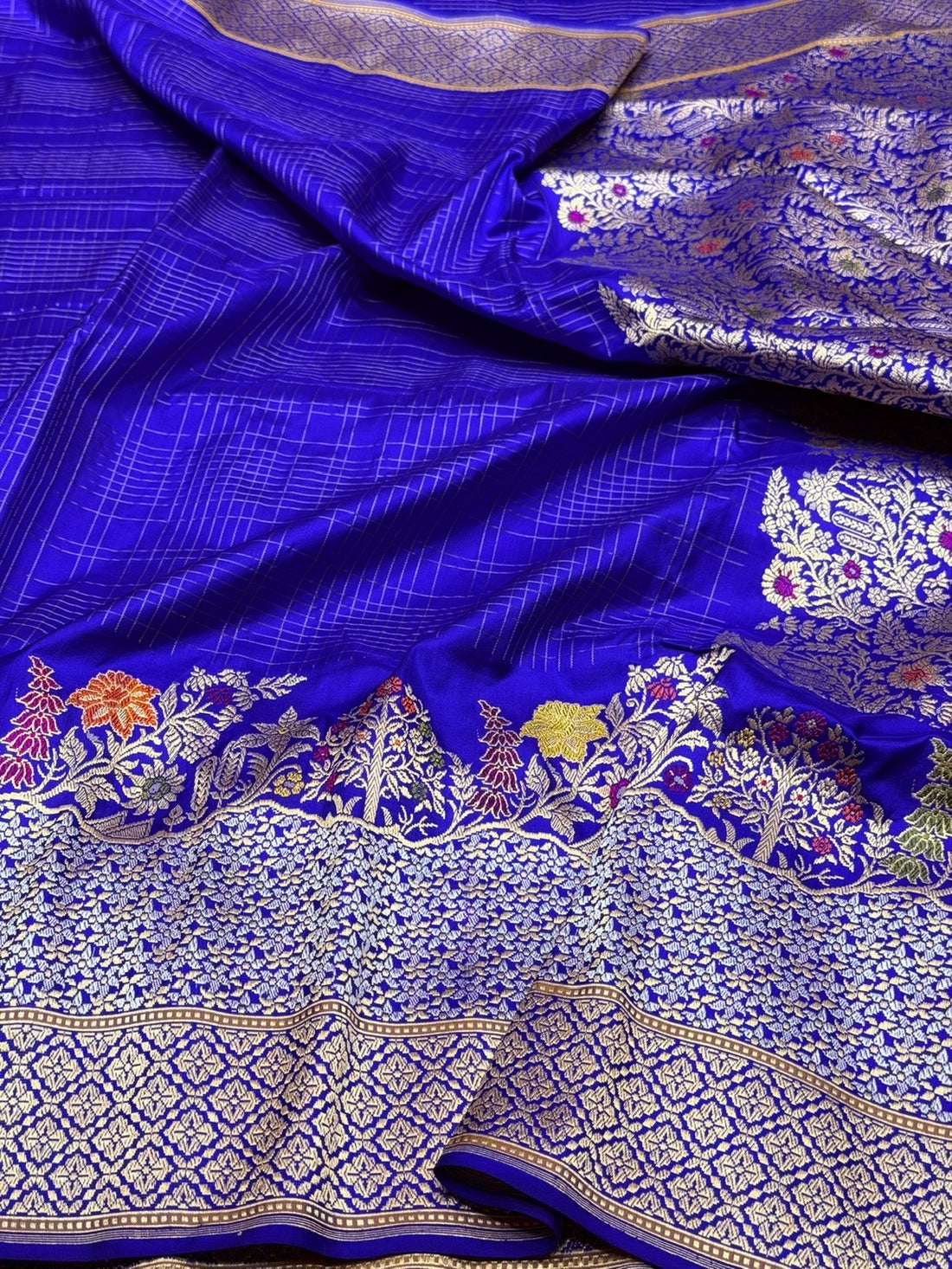 Royal Blue Handwoven Pure Banarasi Silk Saree – Kadwa Weave, Pure Katan-Mulberry Silk