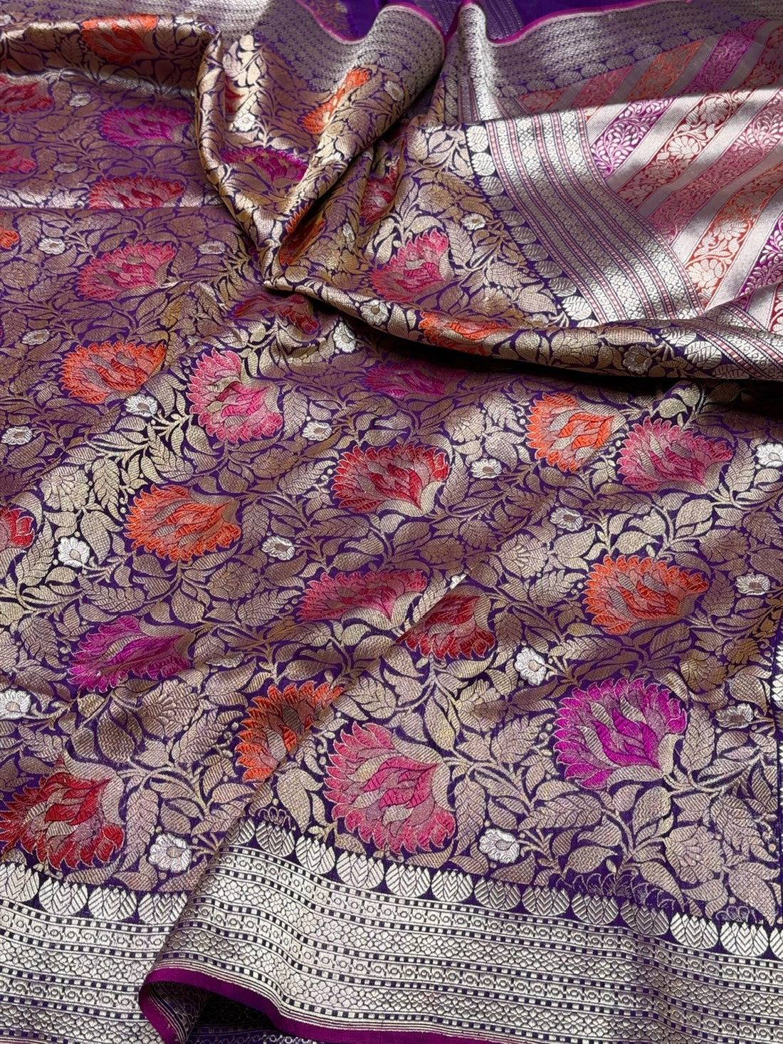 Purple Handwoven Pure Banarasi Satin Silk Brocade Saree – Luxury Brocade Work