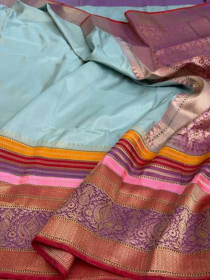 Sky Blue Handwoven Pure Banarasi Ektara Silk Saree
