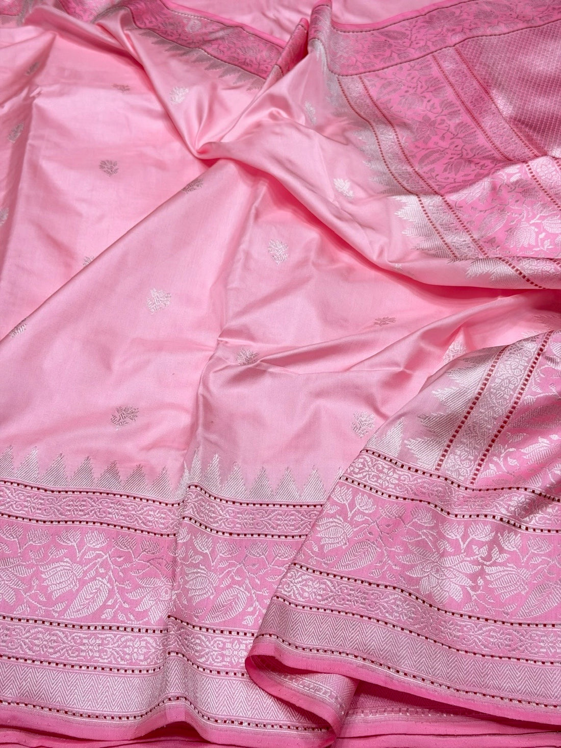 Baby Pink Handwoven Pure Banarasi Ektara Silk Saree – Kadwa Iktara Weave, Pure Mulberry Silk