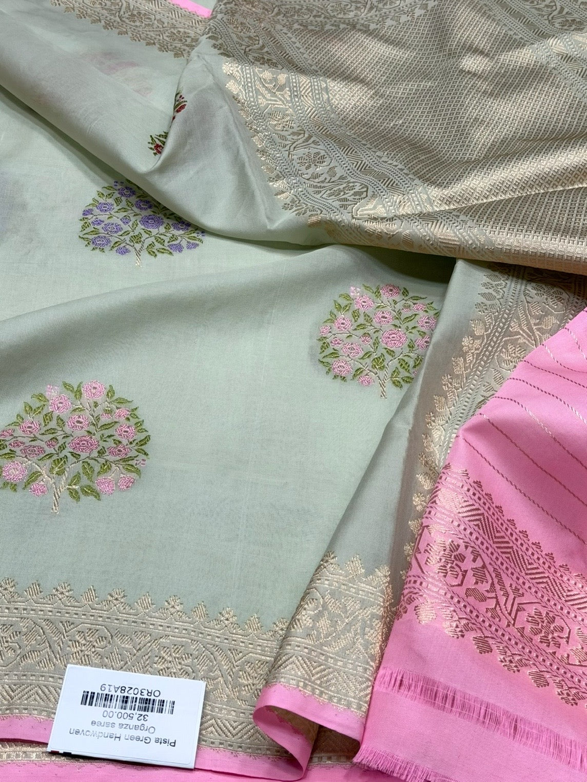 Pista Green Handwoven Banarasi Pure Organza Silk Saree