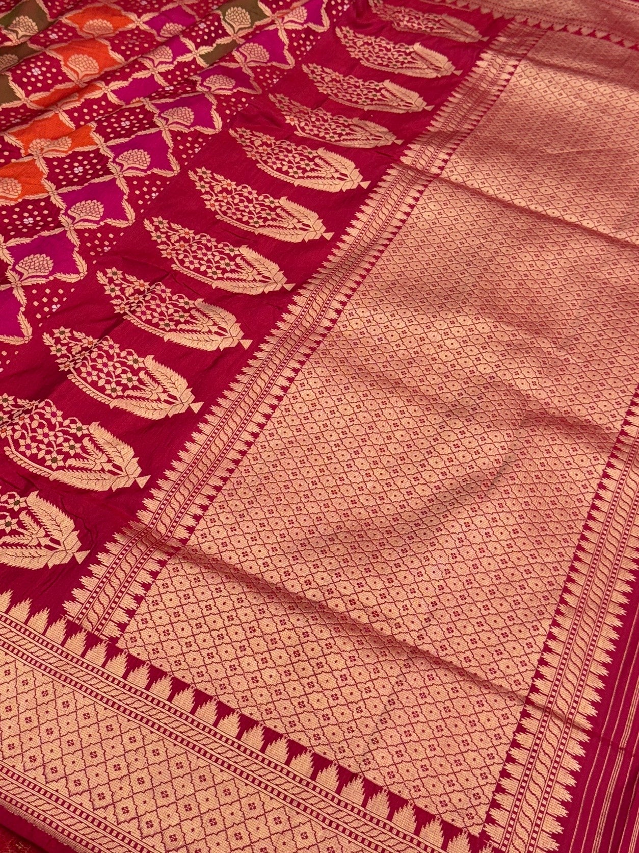 Rani Pink Banarasi Pure Rangkaat Silk Saree – Cutwork Weave in 100% Pure Katan Silk