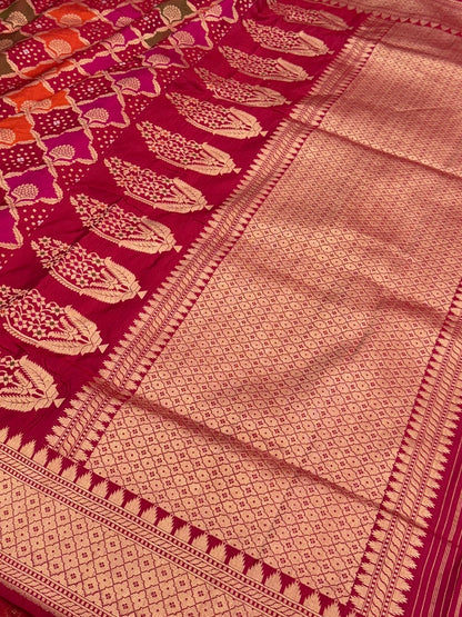 Rani Pink Pure Banarasi Rangkaat Silk Saree