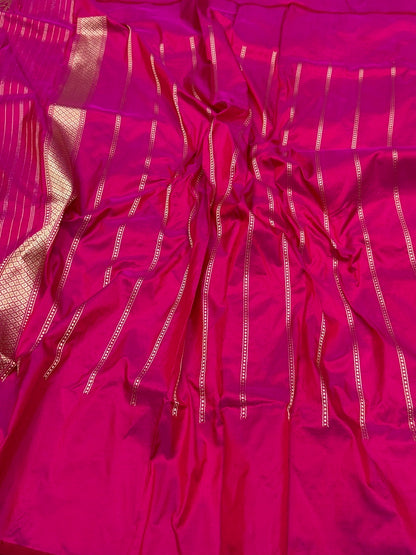 Rani Pink Handwoven Pure Banarasi Silk Saree