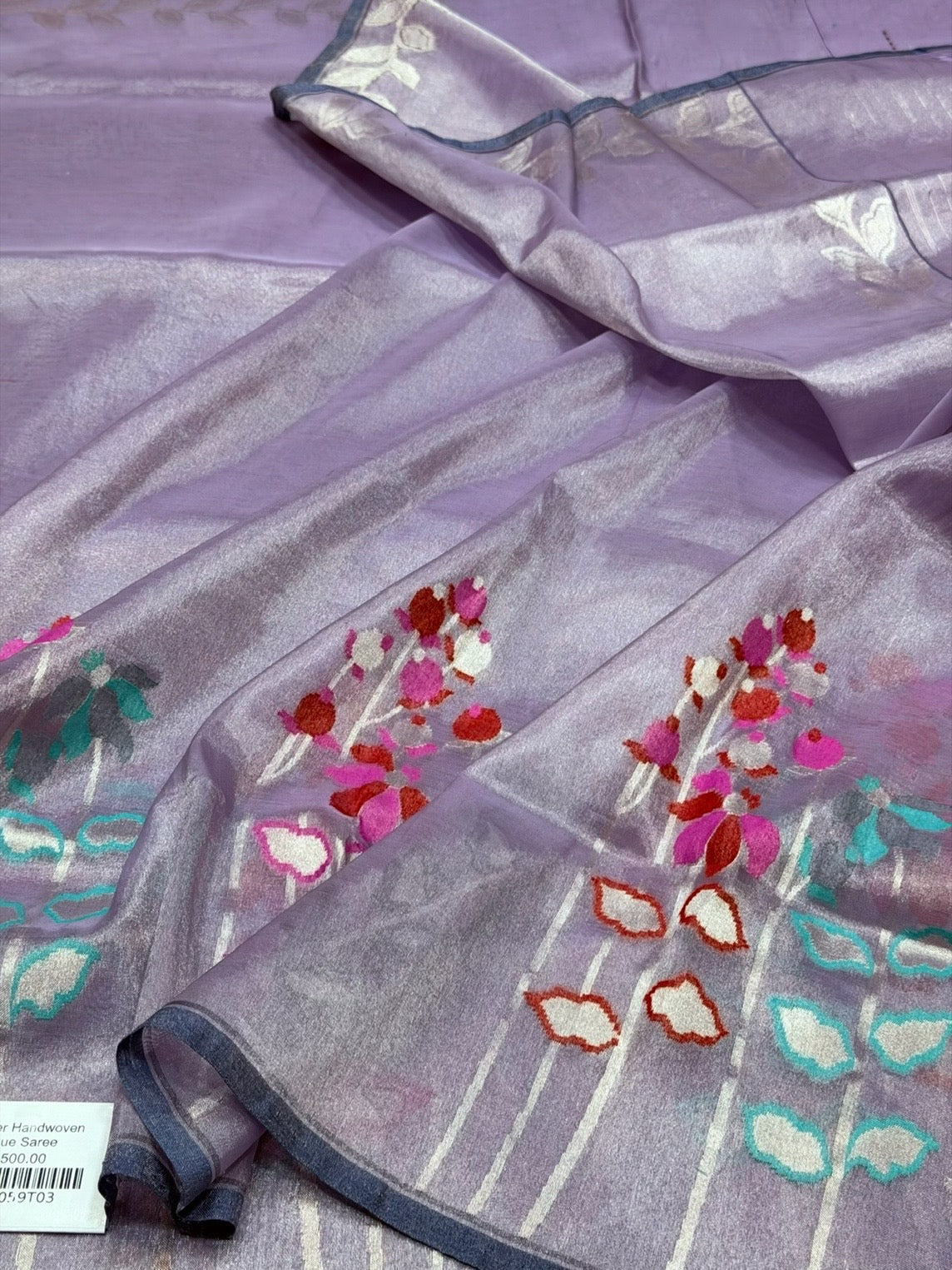 Lavender Handwoven Pure Banarasi Ektara Tissue Saree in Kadwa Weave | Pure Ektara Katan Tissue Silk