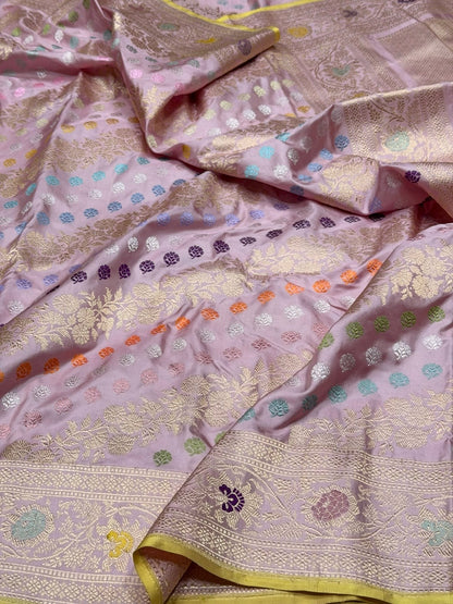 Lilac Handwoven Pure Banarasi Silk Saree – Kadwa Weave | Authentic Katan Mulberry Silk