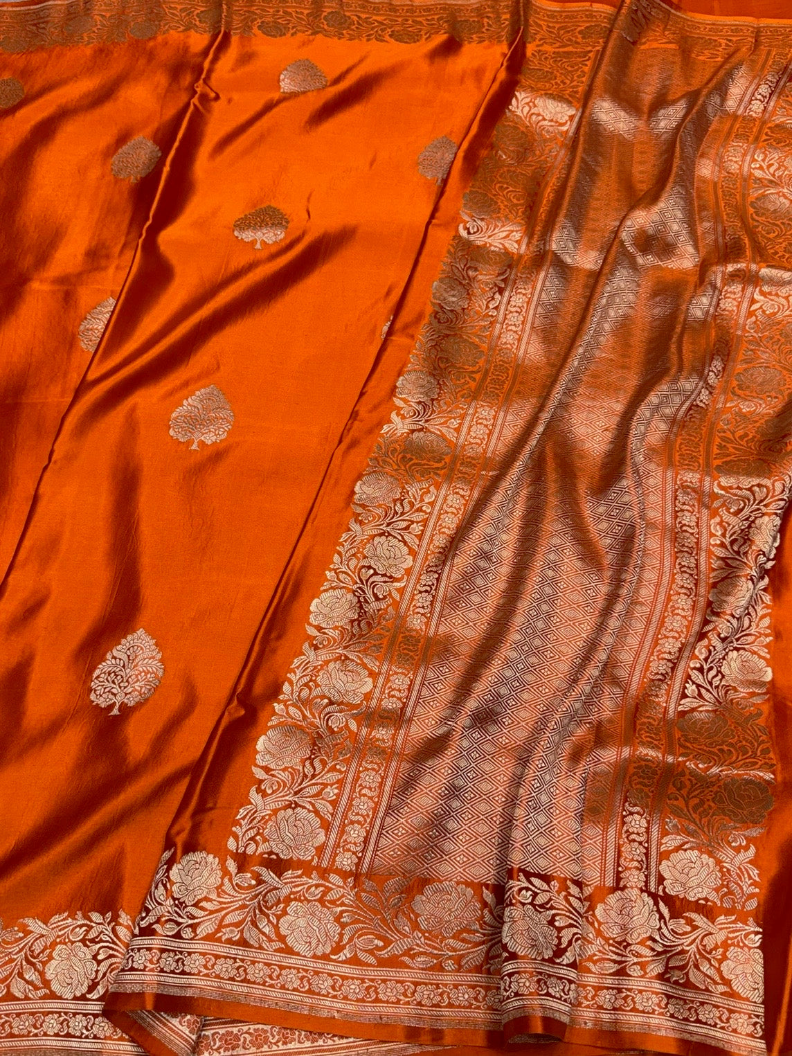 Orange Handwoven Pure Mashru Banarasi Satin Silk Saree