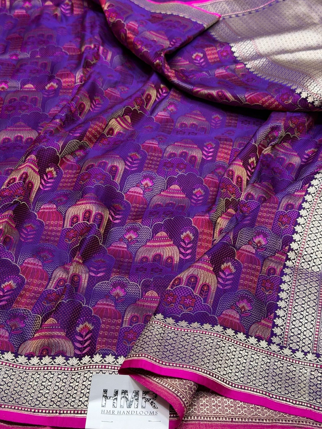 Purple Handwoven Pure Banarasi Satin Tanchoi Silk Saree
