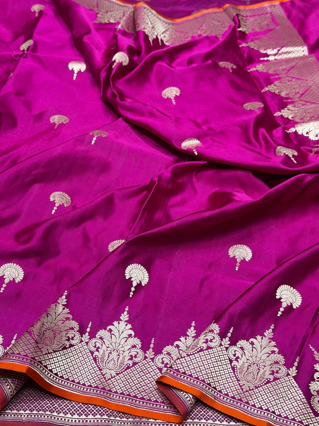 Magenta Pink Handwoven Pure Banarasi Satin Silk Saree – Kadwa Weave | 100% Pure Satin Silk | Authentic Banaras Handloom