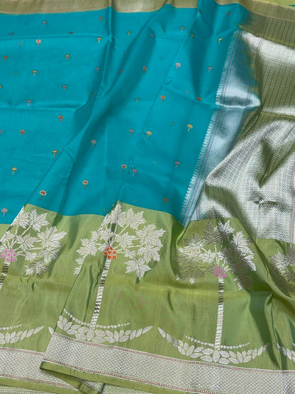 Sea Blue Handwoven Pure Organza Silk Saree