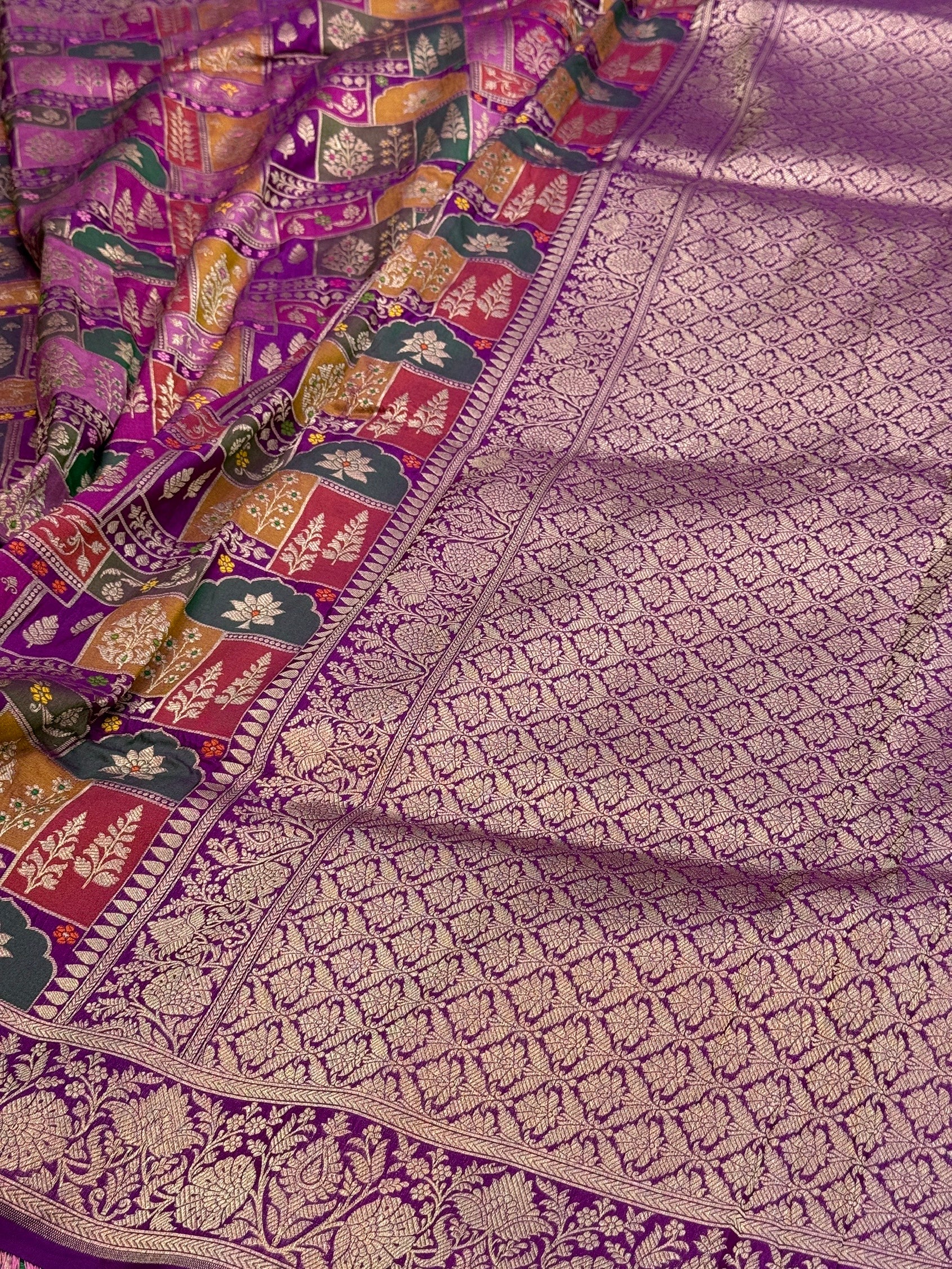 Multicolour Banarasi Pure Silk Saree – Cutwork Weave in 100% Pure Katan Silk