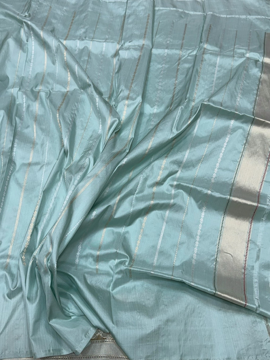 Powder Blue Handwoven Pure Banarasi Silk Saree