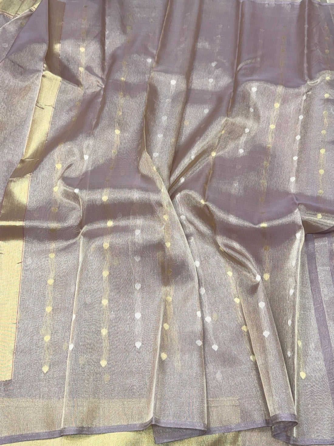 Mauve Handwoven Pure Kora Tissue Banarasi Saree – Kadwa Weave in 100% Pure Silk