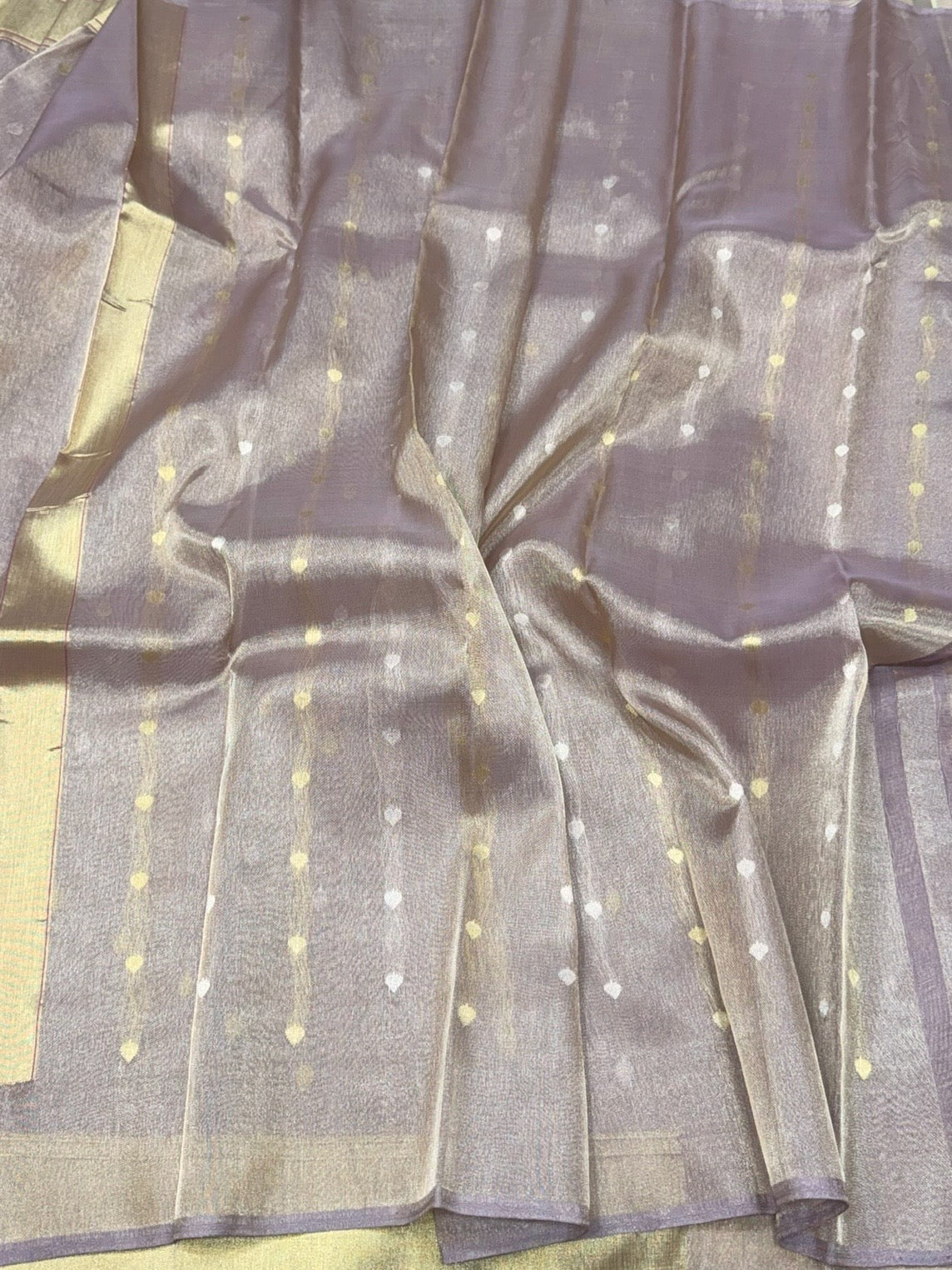 Mauve Handwoven Pure Kora Tissue Banarasi Saree – Kadwa Weave in 100% Pure Silk