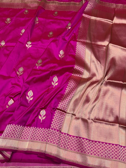 Rani Pink Handwoven Pure Banarasi Silk Saree