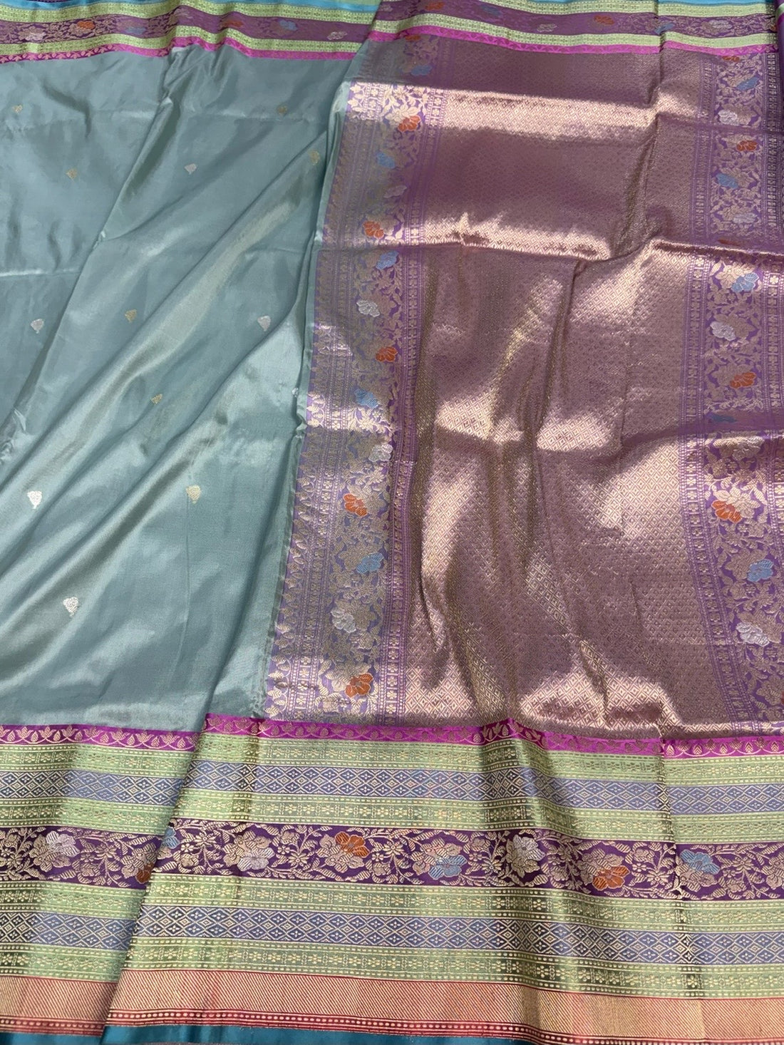 Powder Blue Handwoven Pure Banarasi Silk Saree