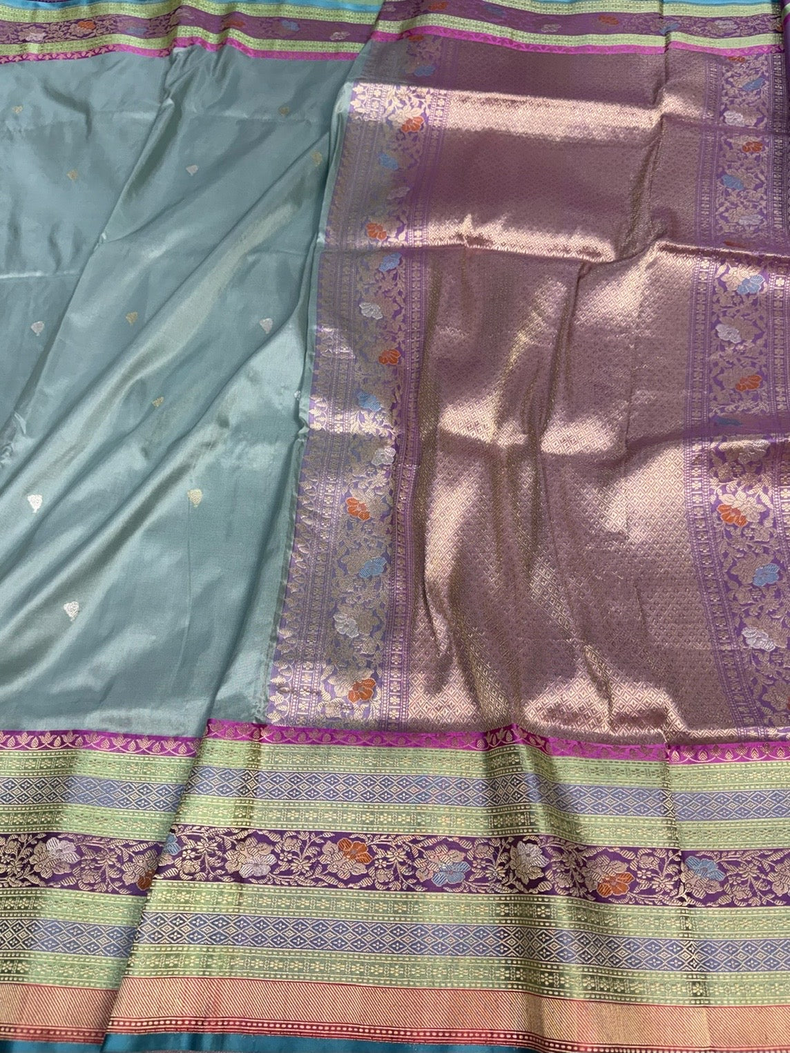 Powder Blue Handwoven Pure Banarasi Silk Saree