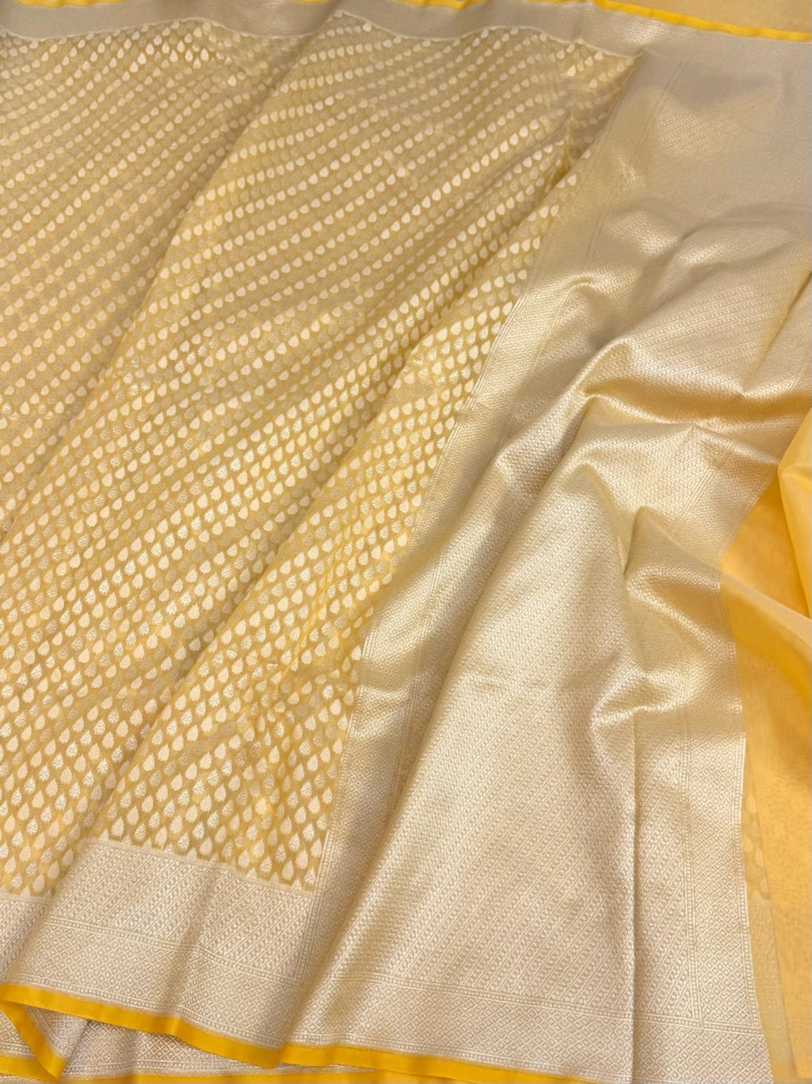 Yellow Pure Banarasi Kora Cotton Saree