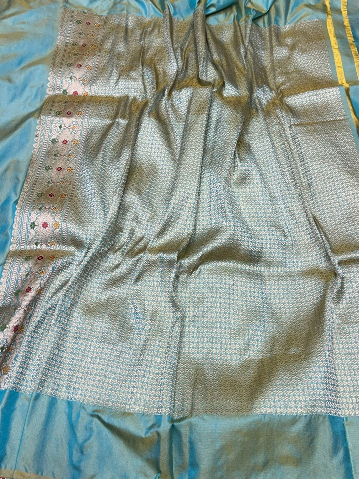 Sea Blue Handwoven Pure Banarasi Ektara Silk Saree