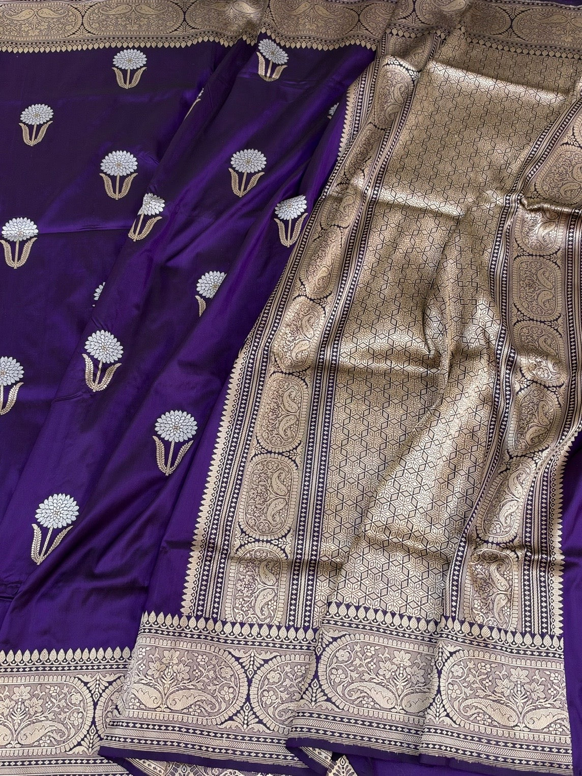 Purple Handwoven Pure Katan Silk Banarasi Saree