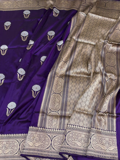 Purple Handwoven Pure Katan Silk Banarasi Saree