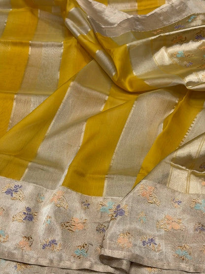 Yellow Handwoven Pure Banarasi Organza Silk Saree