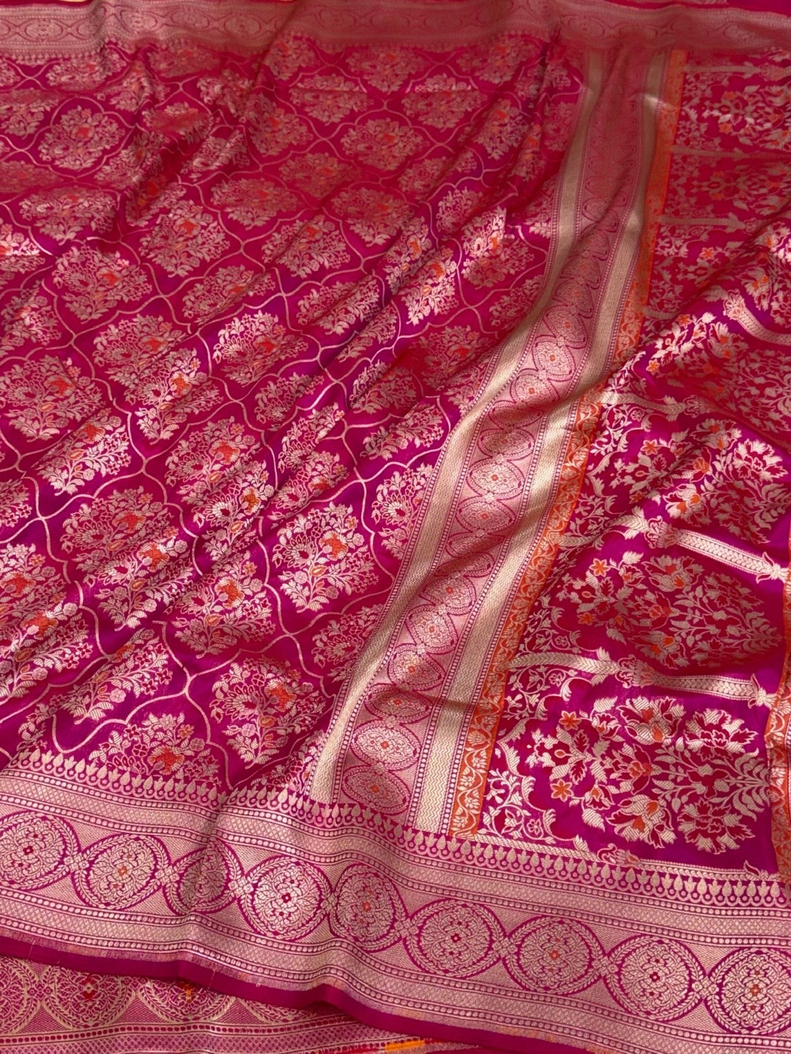 Rani pink Banarasi Pure Katan Silk Saree