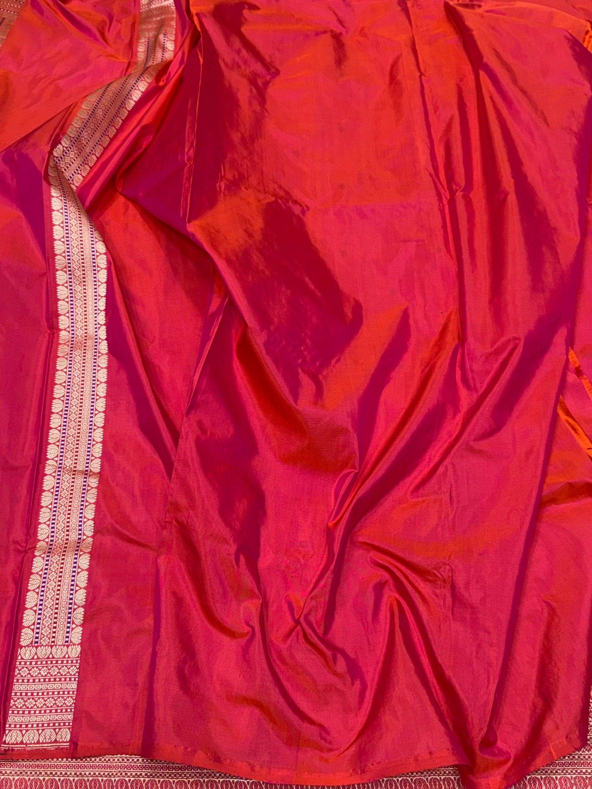 Orangish Pink Handwoven Pure Banarasi Silk Saree – Kadwa Katan Mulberry Silk | Authentic Banaras Handloom