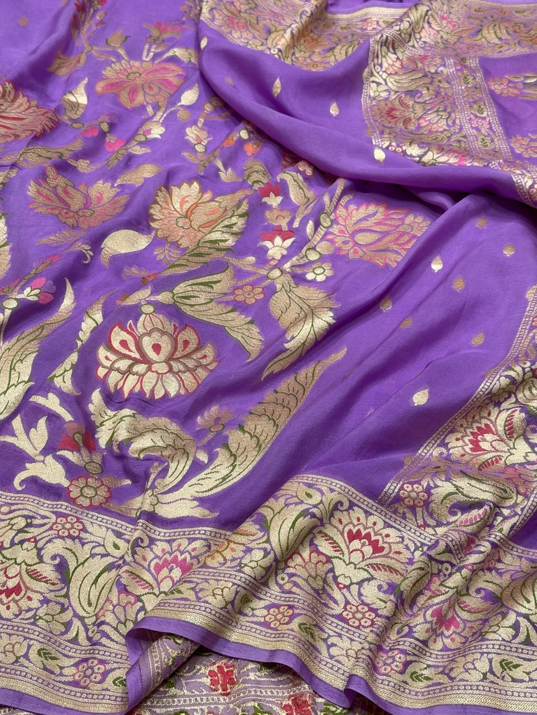 Lavender Pure Banarasi Chiffon Georgette Saree