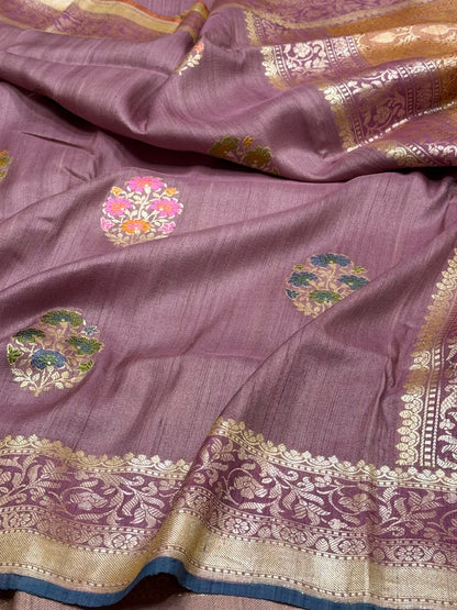Lilac handwoven Pure Tussar Georgette Saree