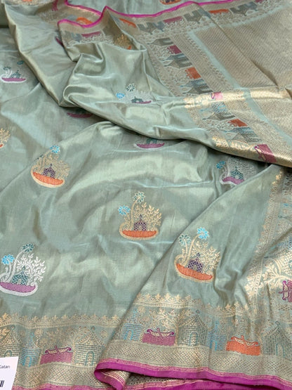Sage Green Handwoven Pure Banarasi Silk Saree