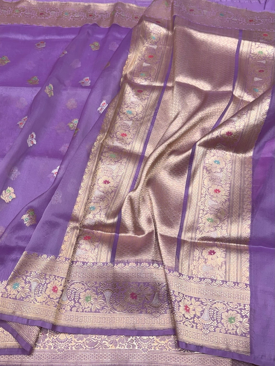Lavender Handwoven Pure Banarasi Organza Silk Saree