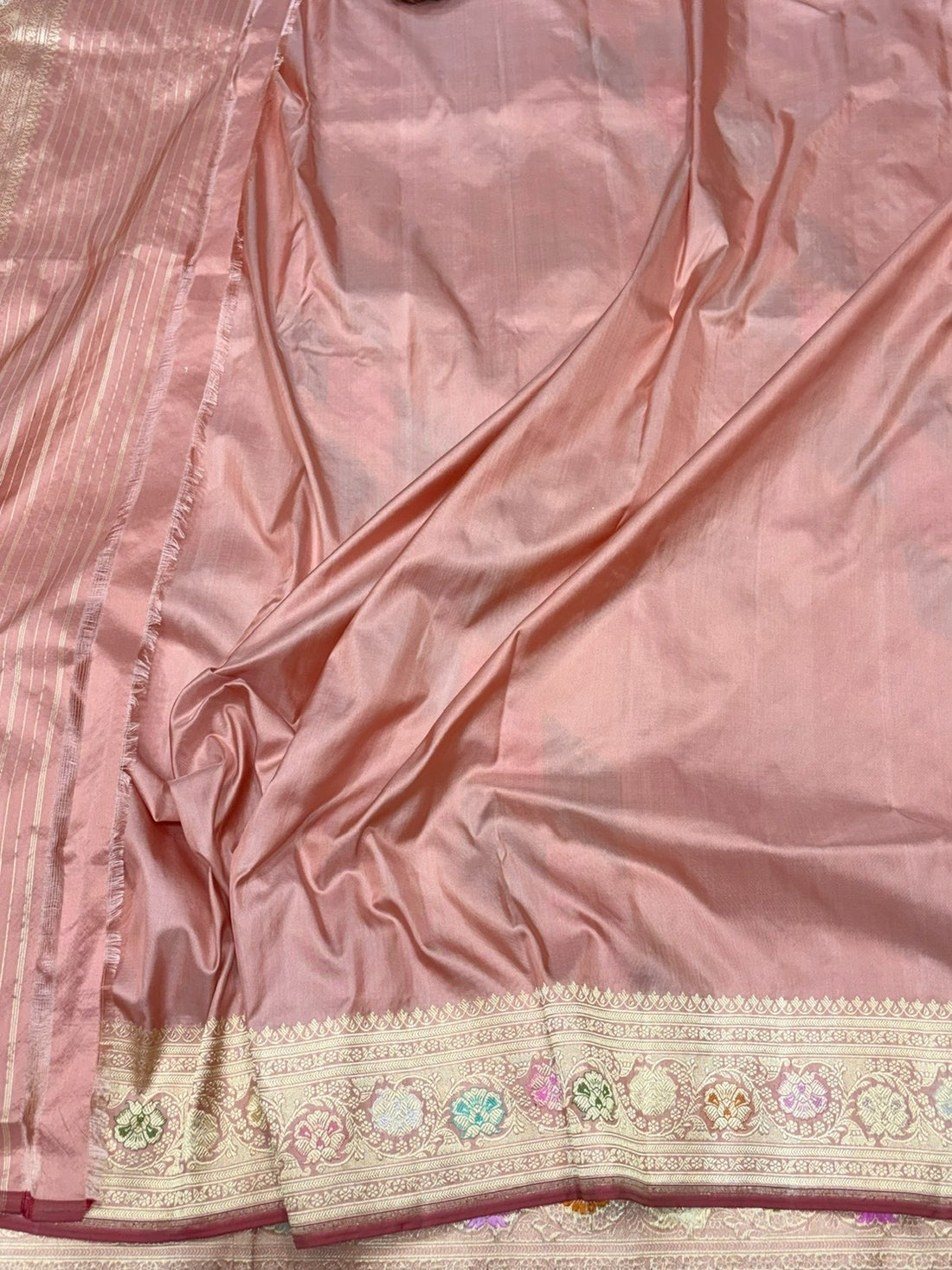 Peach Handwoven Pure Banarasi Rangkaat Silk Saree – Pure Katan Silk | Rangkaat Technique | Luxury Banarasi Saree