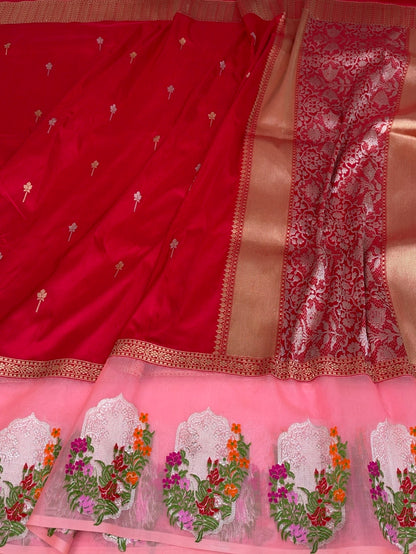 Red Handwoven Pure Banarasi Katan Silk Saree