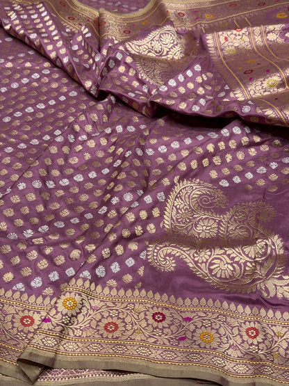 Plum Purple Handwoven Pure Banarasi Silk Saree