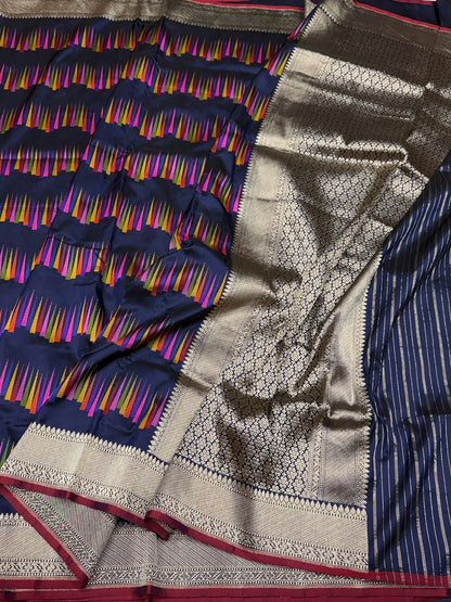 Navy Blue Handwoven Pure Banarasi Silk Saree