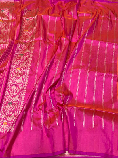 Rani Pink Pure Banarasi Silk Brocade Saree in Katan Mulberry Silk – Classic Banaras Weave